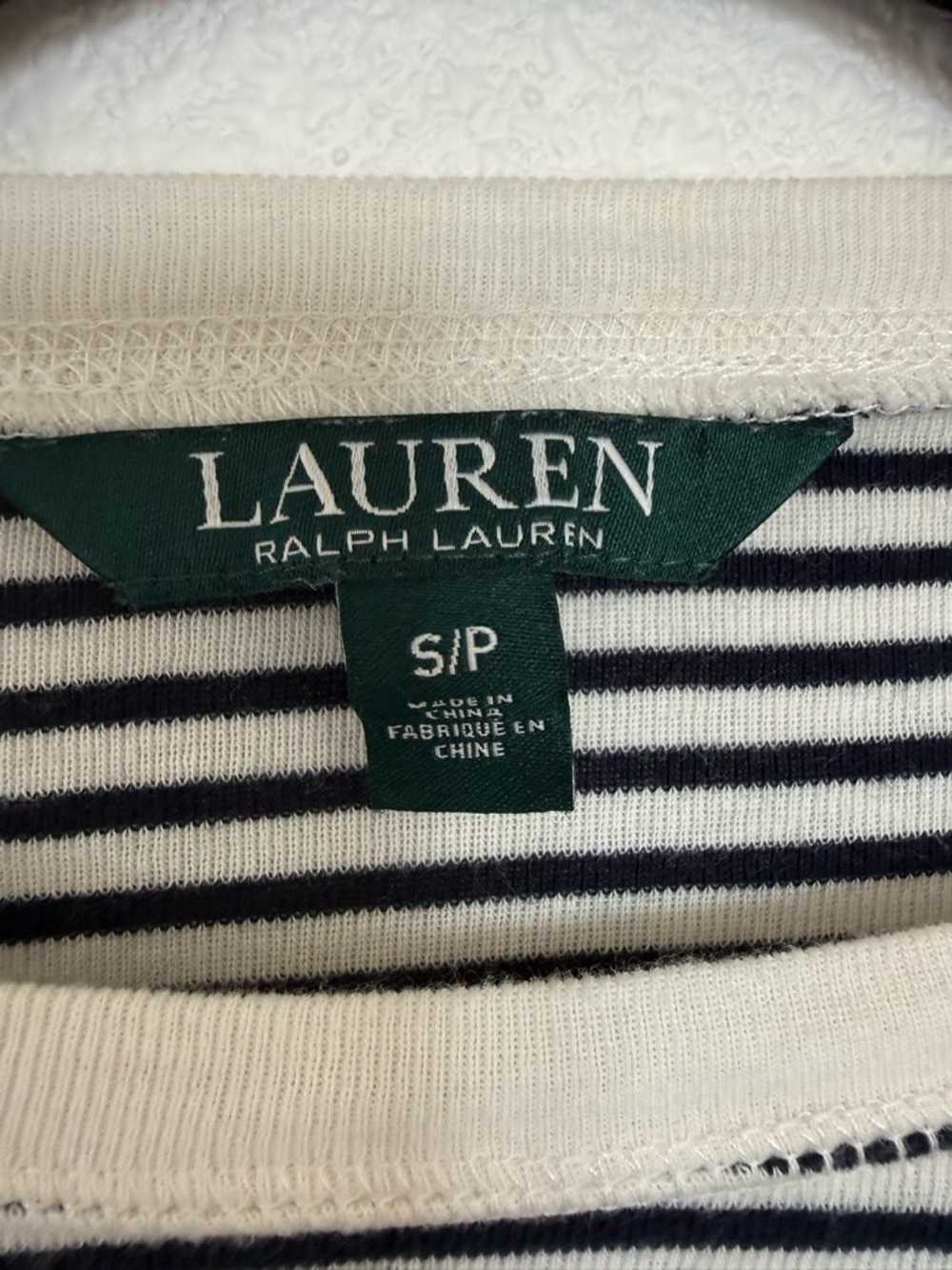 Lauren Ralph Lauren Striped Nautical Zip Shoulder Elbow Patch Top S/P - Picture 9 of 9
